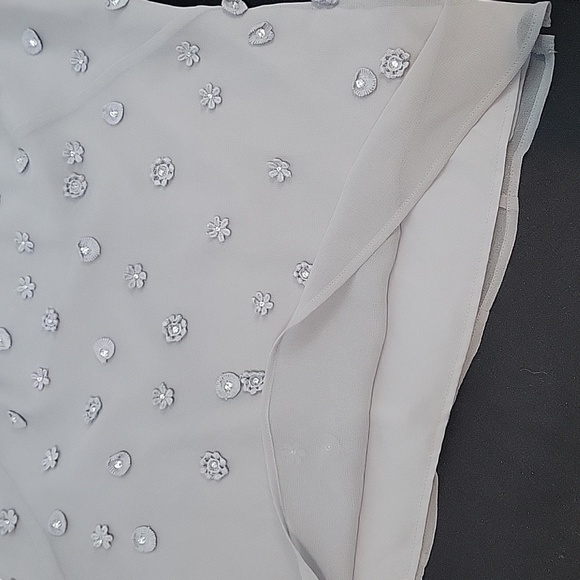 Ann Taylor gray one shoulder embellished rhinestone chiffon top - Picture 4 of 11